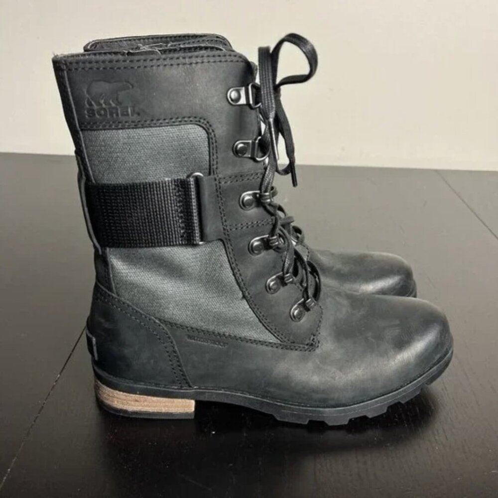 SOREL Womens Size 7.5 Black Leather Emelie Conquest Boots NL3720-010